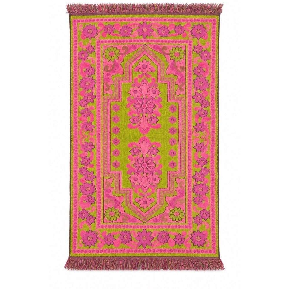 VTG Cannon Towel Pink Green Fringed Retro Boho Bathroom Decor 43 X 25